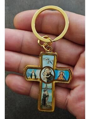 St. Anthony Catholic 4 Way Gold Tone Cross Keychain